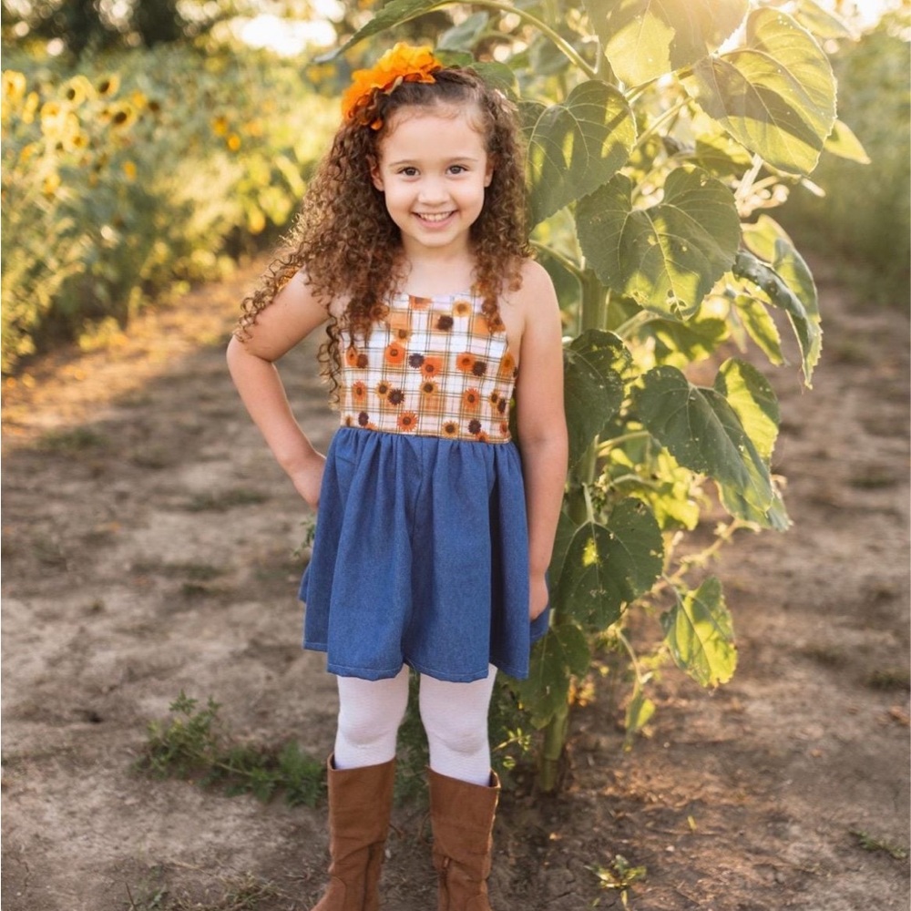 Denim Sunflower Dress | 100% Cotton | sunflower girl dress, rustic cowgirl